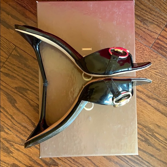 GUCCI sand pelle buckle leather slide stilettos - Picture 2 of 8